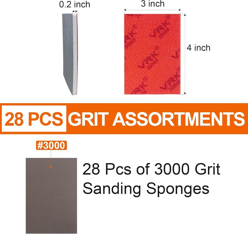 VRKET 28 Pcs 3000 Grit Sanding Sponge,Ultra Fine Sandpaper,Soft Foam Hand Sander Block Wet Dry Sanding Pads for Automobile Wood Furniture Metal Drywall Polishing - Image 2